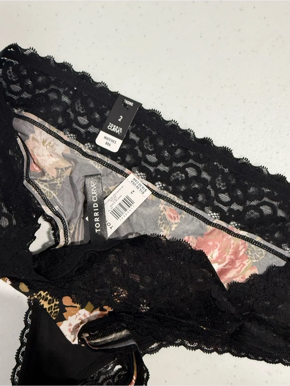 Torrid Curve Black Floral Lace Thong - Black/Floral